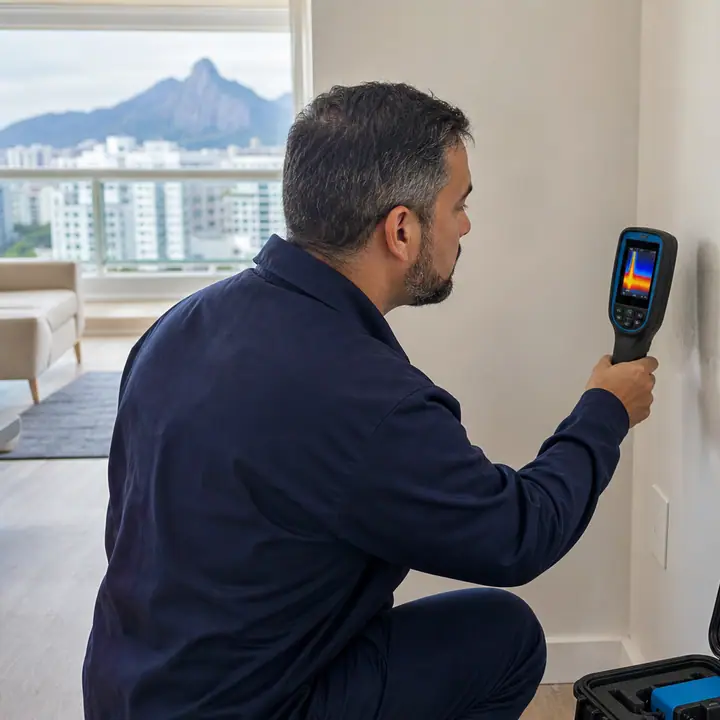 Técnico utilizando equipamento para detectar vazamento de água