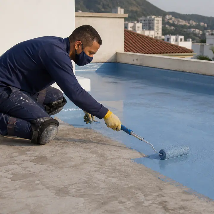 Profissional aplicando impermeabilização em uma superfície